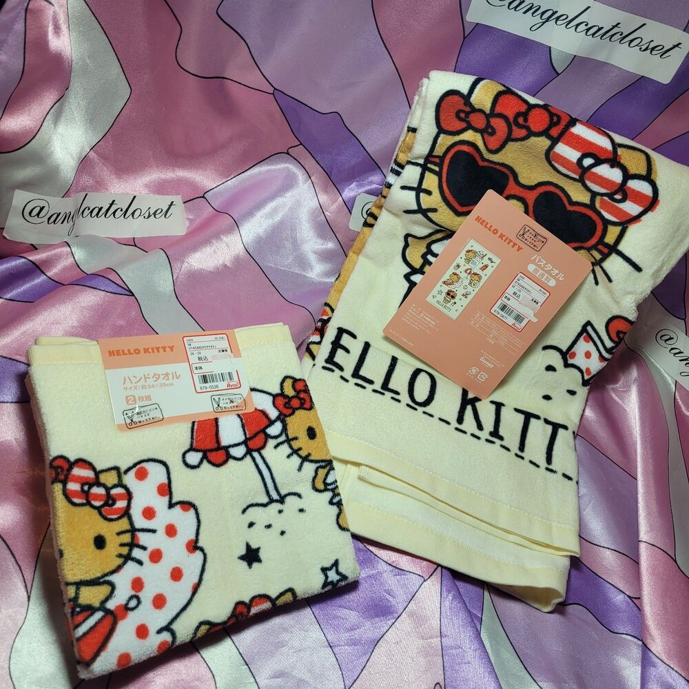 Sanrio Tan Hello Kitty Towel Lot x3 Japan Hand Face Beach Towel Kawaii Gyaru Y2K